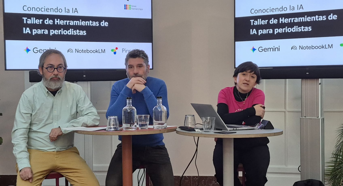 Pablo Aiquel (vicepresidente de la FEP), Lucho Palazzo (secretario general de la FSC de CCOO) y Marta Barcenilla (coordinadora de la Agrupación de Periodistas).