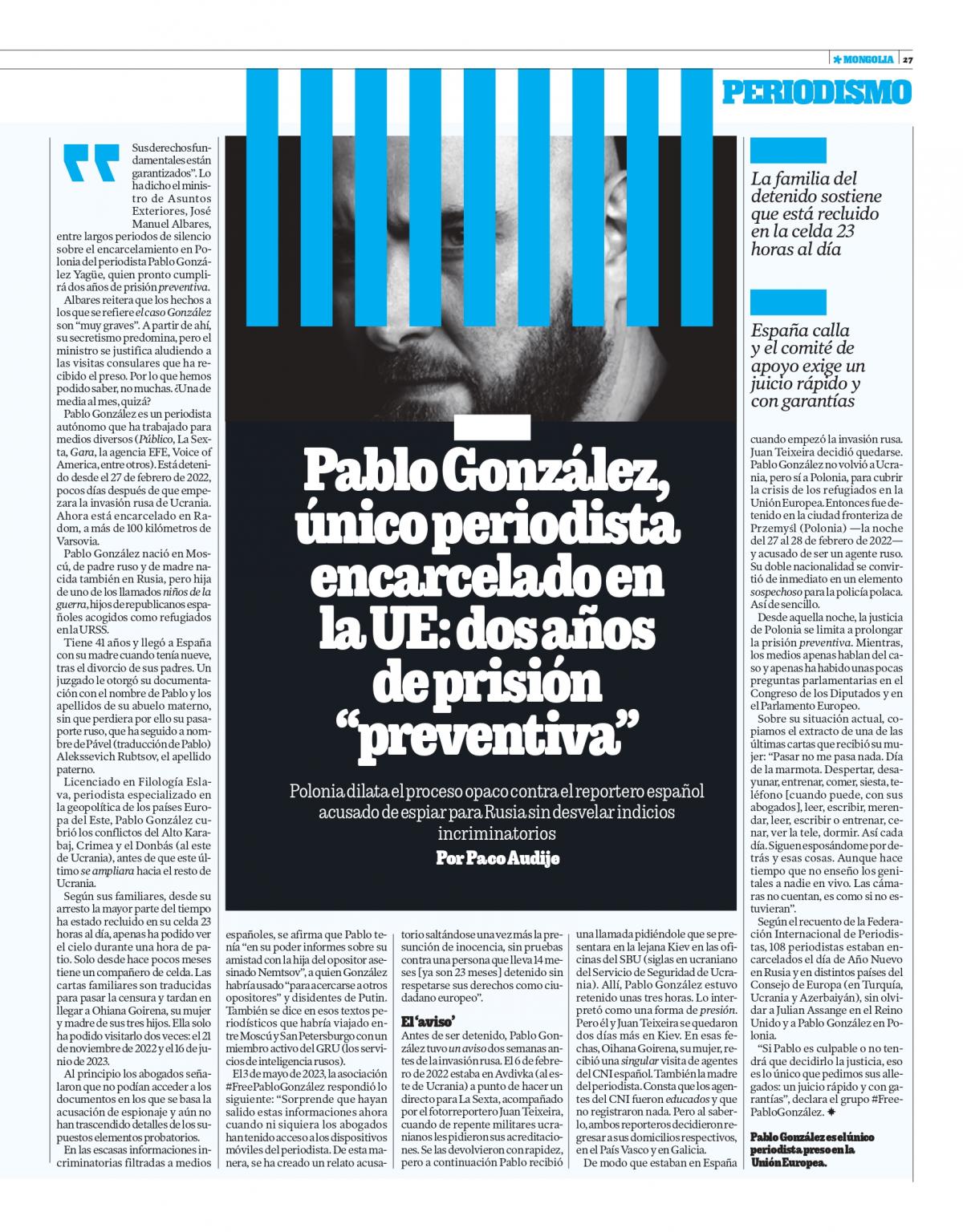 Artículo publicado por Paco Audije sobre el caso del periodista español encarcelado en Polonia. / FIP